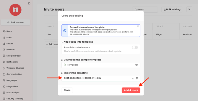 Import file plus number of users